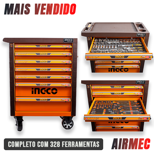 carrinho de ferramentas profissional completo com 328 peças ingco